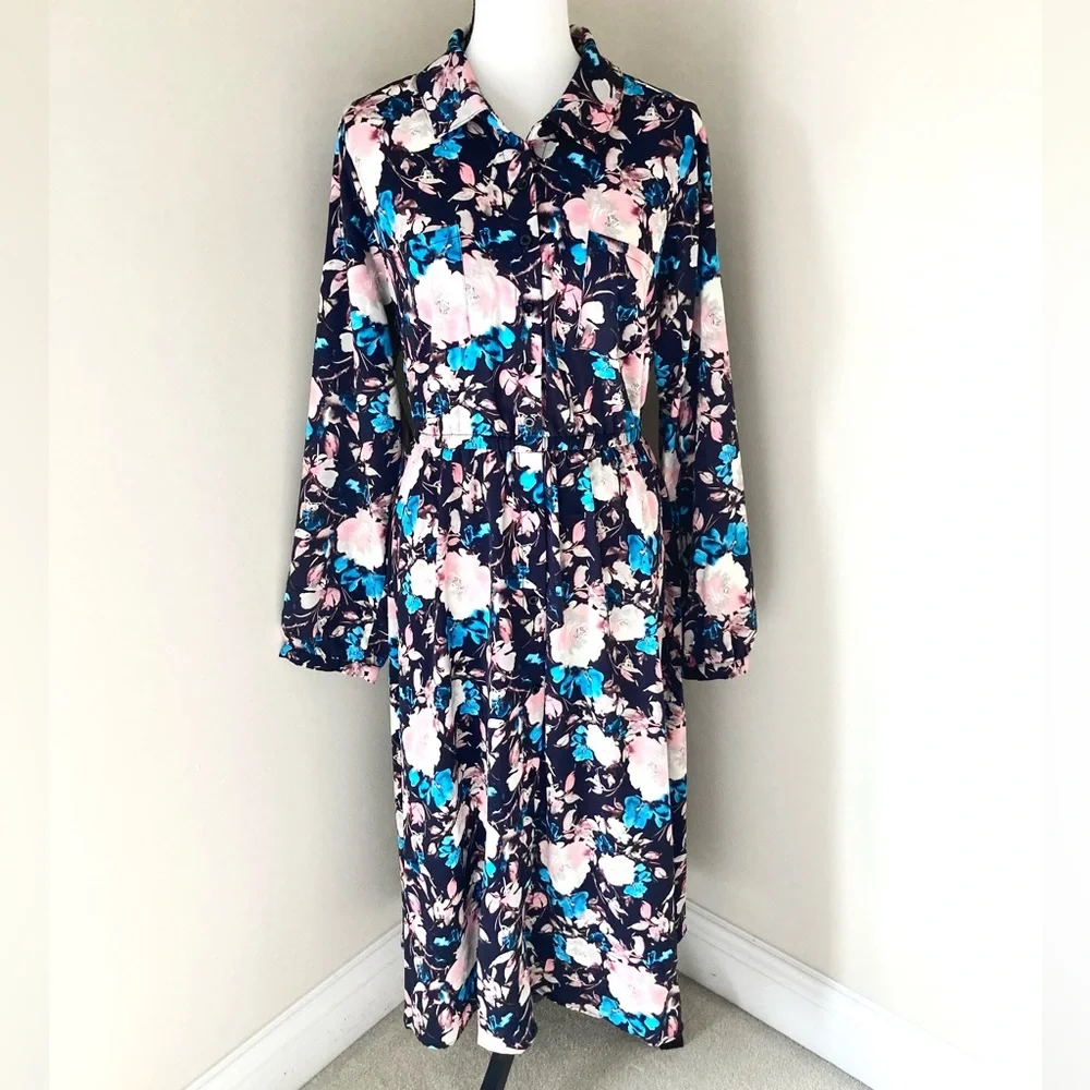 Torrid Midi Studio Crepe De Chine Long Sleeve Button Front Shirtdress Size 1X